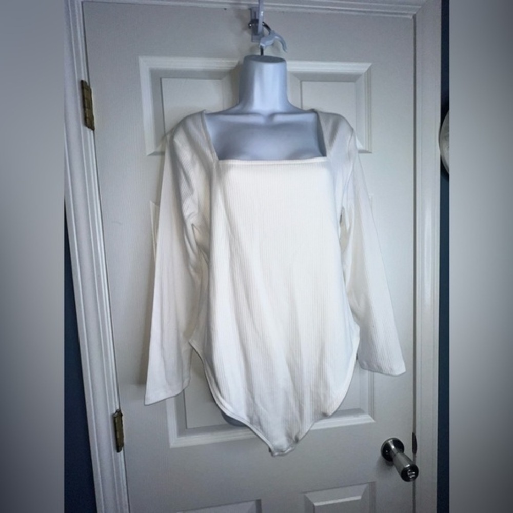 Nwt Old Navy Petites XXL Rib Knit Long Sleeve Square Neck Bodysuit White PXXL